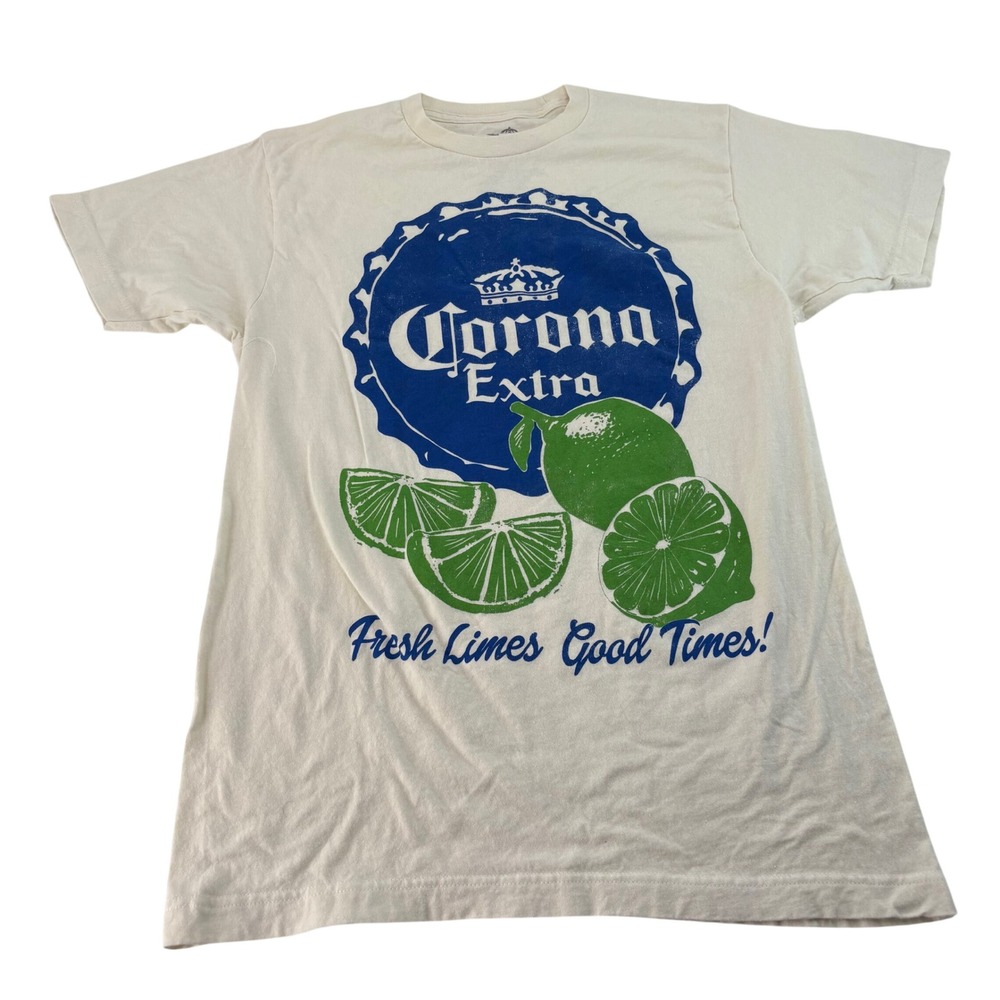 Corona Extra Fresh Limes Good Times Graphic T-Shirt Mens Medium Cream Cotton